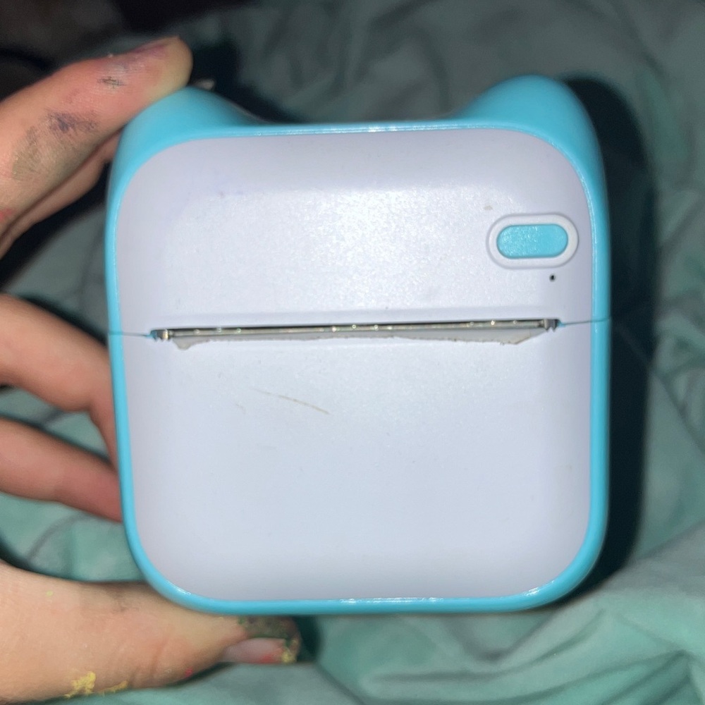 Compact Blue and White Mini Printer